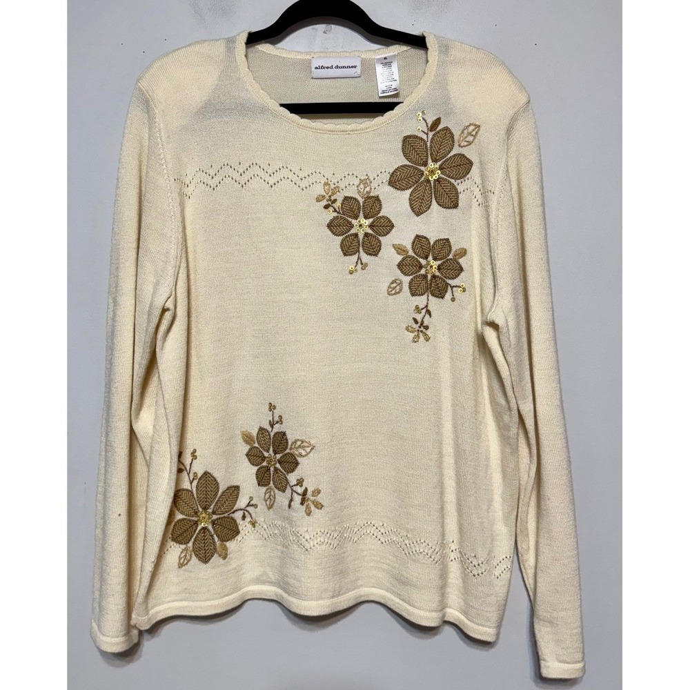 Cottagecore Floral Embellished Sweater Size XL Wool Blend Quiet Luxury Cozycore‎